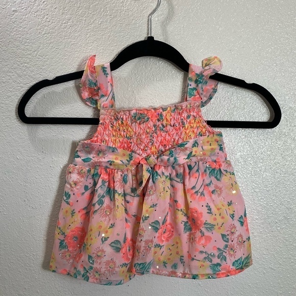 Little Lass pink floral dress with flutter sleeves and sequins size 5 - Picture 6 of 8